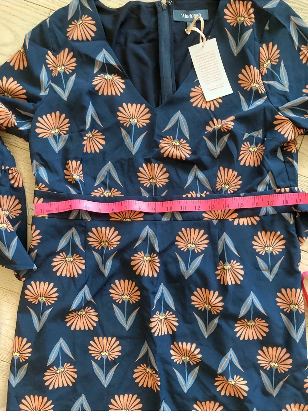 ModCloth Art Deco Blue Floral V-Neck Dress